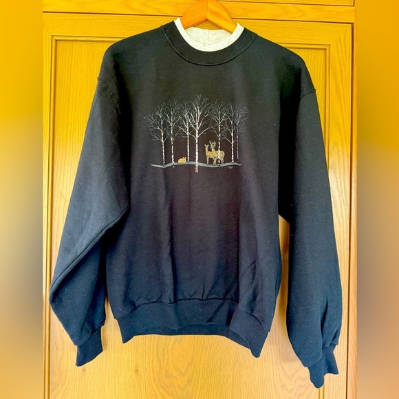 Vintage Artisans Double Crewneck GrandmaCore Wildlife Deer/Bunny Sweatshirt Med - Picture 1 of 10